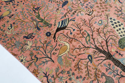 269 x 363 cm | Pink Birds Afghan Veg Dye Wool carpet
