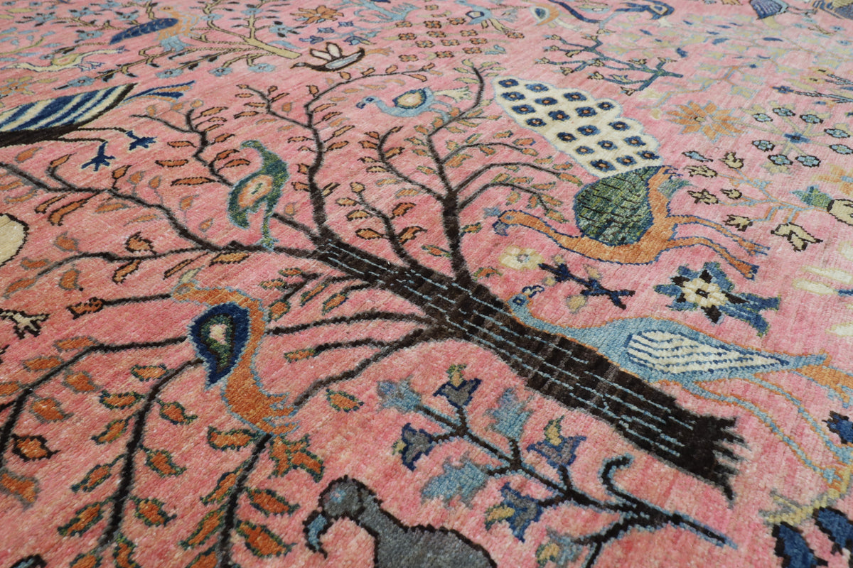 269 x 363 cm | Pink Birds Afghan Veg Dye Wool carpet