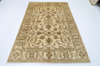 173 x 239 cm | Oriental Floral Beige Area Rug Afghan Hand Knotted Veg Dye Wool carpet
