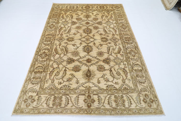 173 x 239 cm | Oriental Floral Beige Area Rug Afghan Hand Knotted Veg Dye Wool carpet