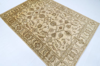 173 x 239 cm | Oriental Floral Beige Area Rug Afghan Hand Knotted Veg Dye Wool carpet