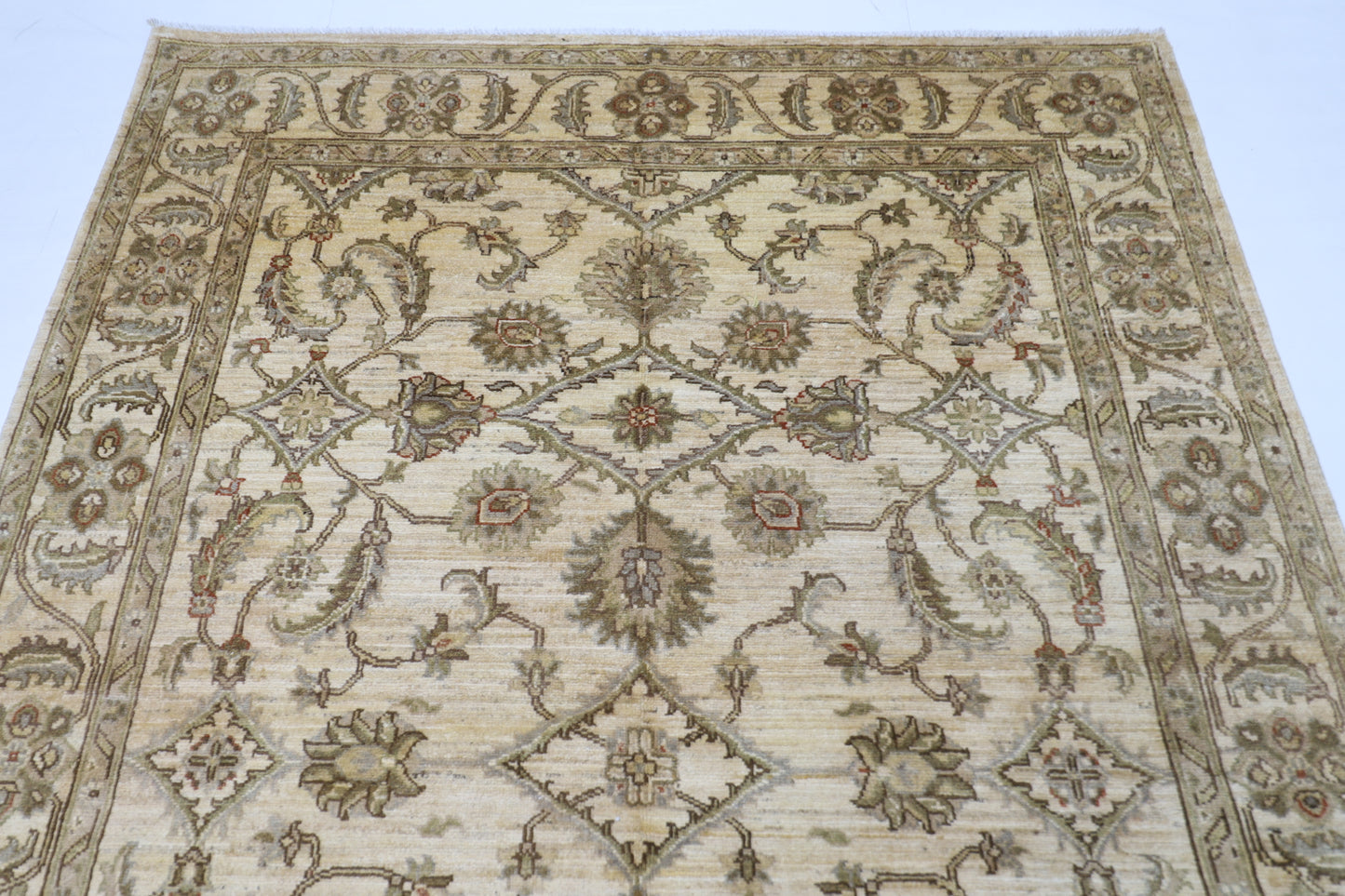 173 x 239 cm | Oriental Floral Beige Area Rug Afghan Hand Knotted Veg Dye Wool carpet