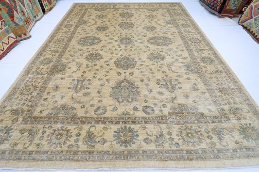 310 x 418 cm | Beige Floral Handmade Afghan Area Rug Hand Knotted Carpet Living Room Rug