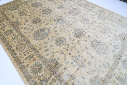 310 x 418 cm | Beige Floral Handmade Afghan Area Rug Hand Knotted Carpet Living Room Rug