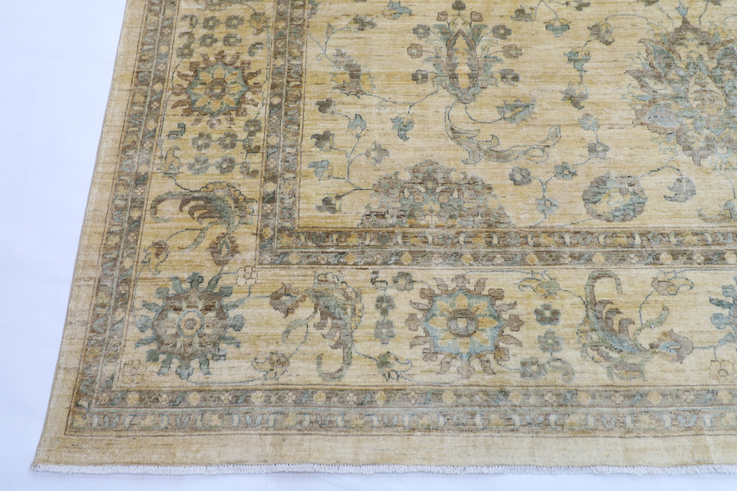 310 x 418 cm | Beige Floral Handmade Afghan Area Rug Hand Knotted Carpet Living Room Rug