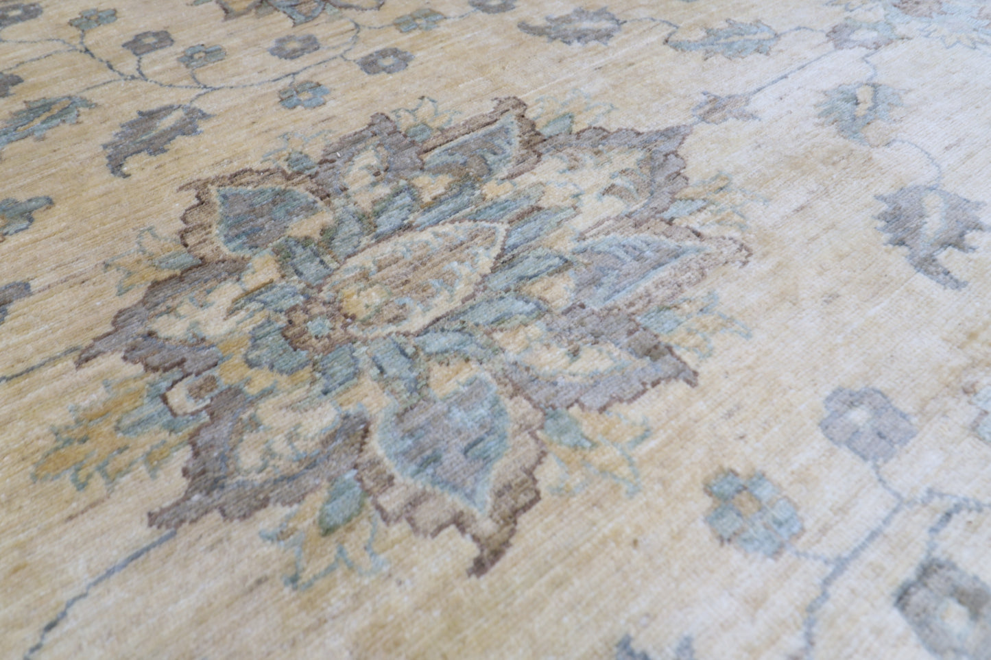 310 x 418 cm | Beige Floral Handmade Afghan Area Rug Hand Knotted Carpet Living Room Rug