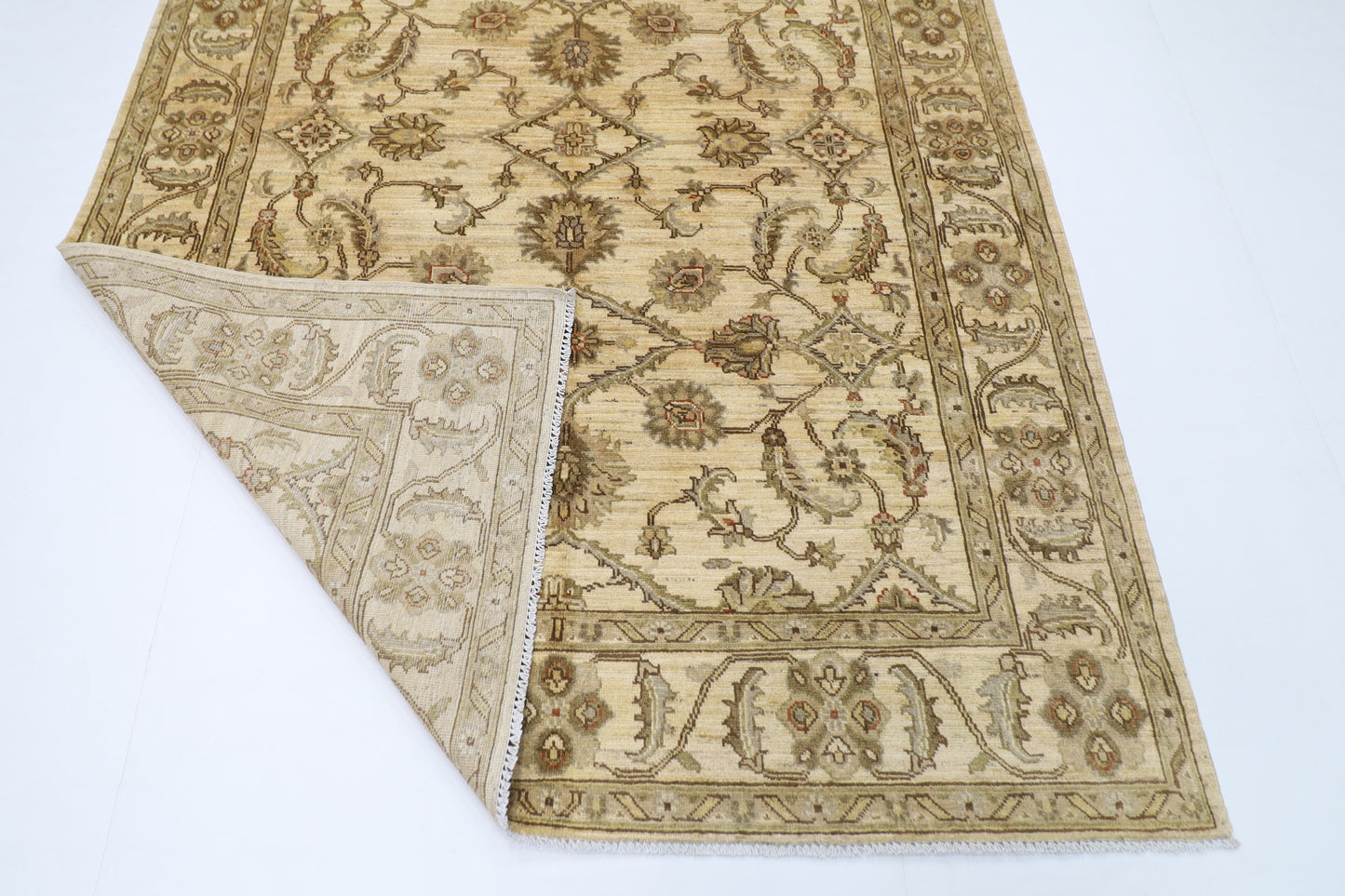 173 x 239 cm | Oriental Floral Beige Area Rug Afghan Hand Knotted Veg Dye Wool carpet