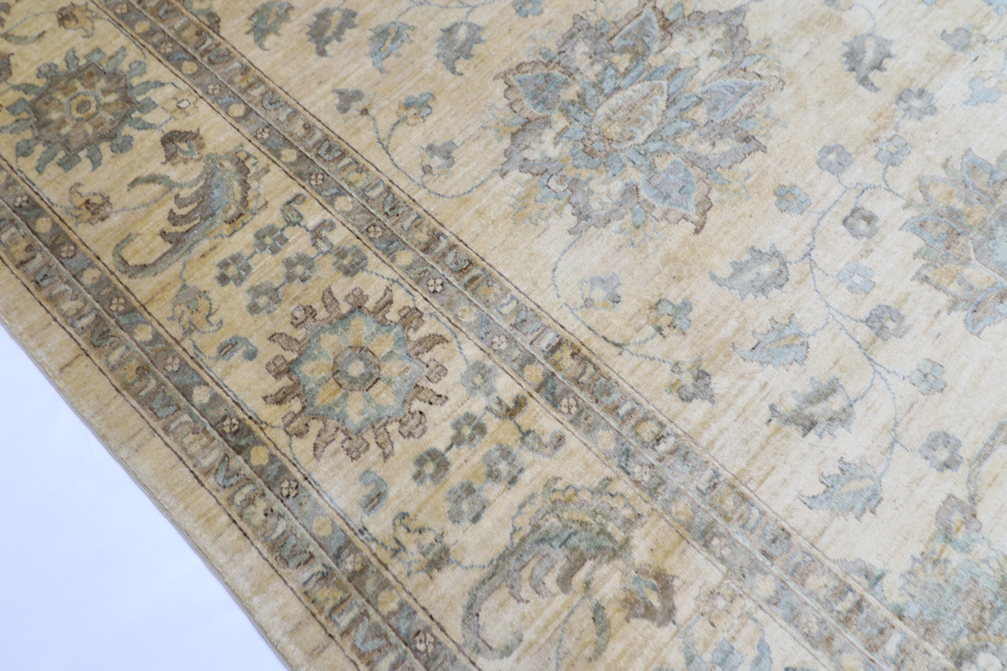 310 x 418 cm | Beige Floral Handmade Afghan Area Rug Hand Knotted Carpet Living Room Rug