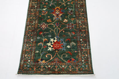 83 x 295 cm | Tribal Green Runner Rug Afghan Hand Knotted veg Dye Wool carpet
