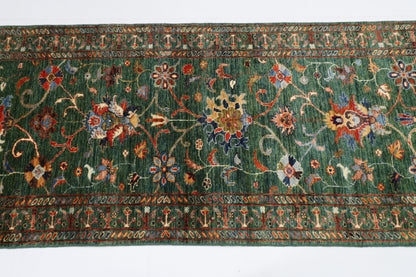 83 x 295 cm | Tribal Green Runner Rug Afghan Hand Knotted veg Dye Wool carpet