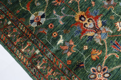 83 x 295 cm | Tribal Green Runner Rug Afghan Hand Knotted veg Dye Wool carpet