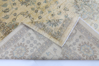 310 x 418 cm | Beige Floral Handmade Afghan Area Rug Hand Knotted Carpet Living Room Rug