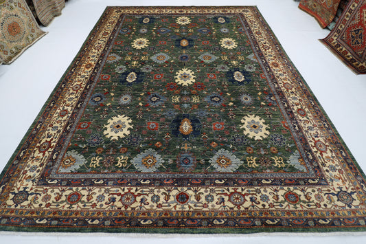 271 x 360 cm | Oriental Bidjar Green Area Rug Afghan Hand Knotted veg Dye Wool Carpet