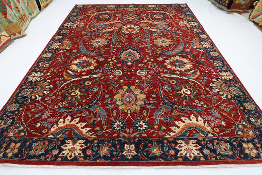 277 x 362 cm | Red Sickle Leaf Handmade Afghan Area Rug Hand Knotted Carpet Living Room Rug