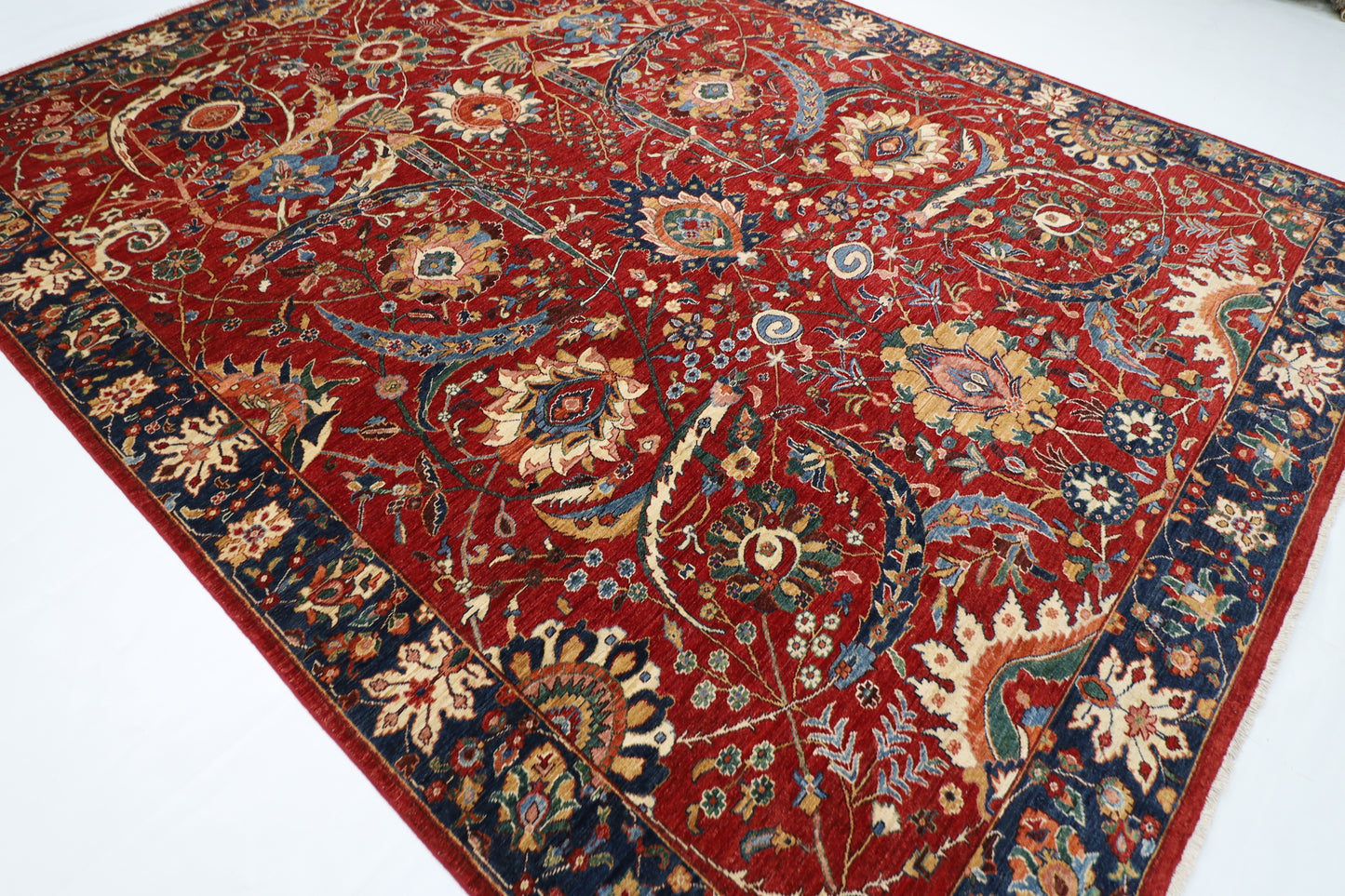 277 x 362 cm | Red Sickle Leaf Handmade Afghan Area Rug Hand Knotted Carpet Living Room Rug