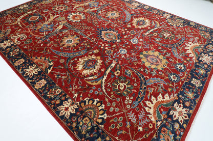277 x 362 cm | Red Sickle Leaf Handmade Afghan Area Rug Hand Knotted Carpet Living Room Rug