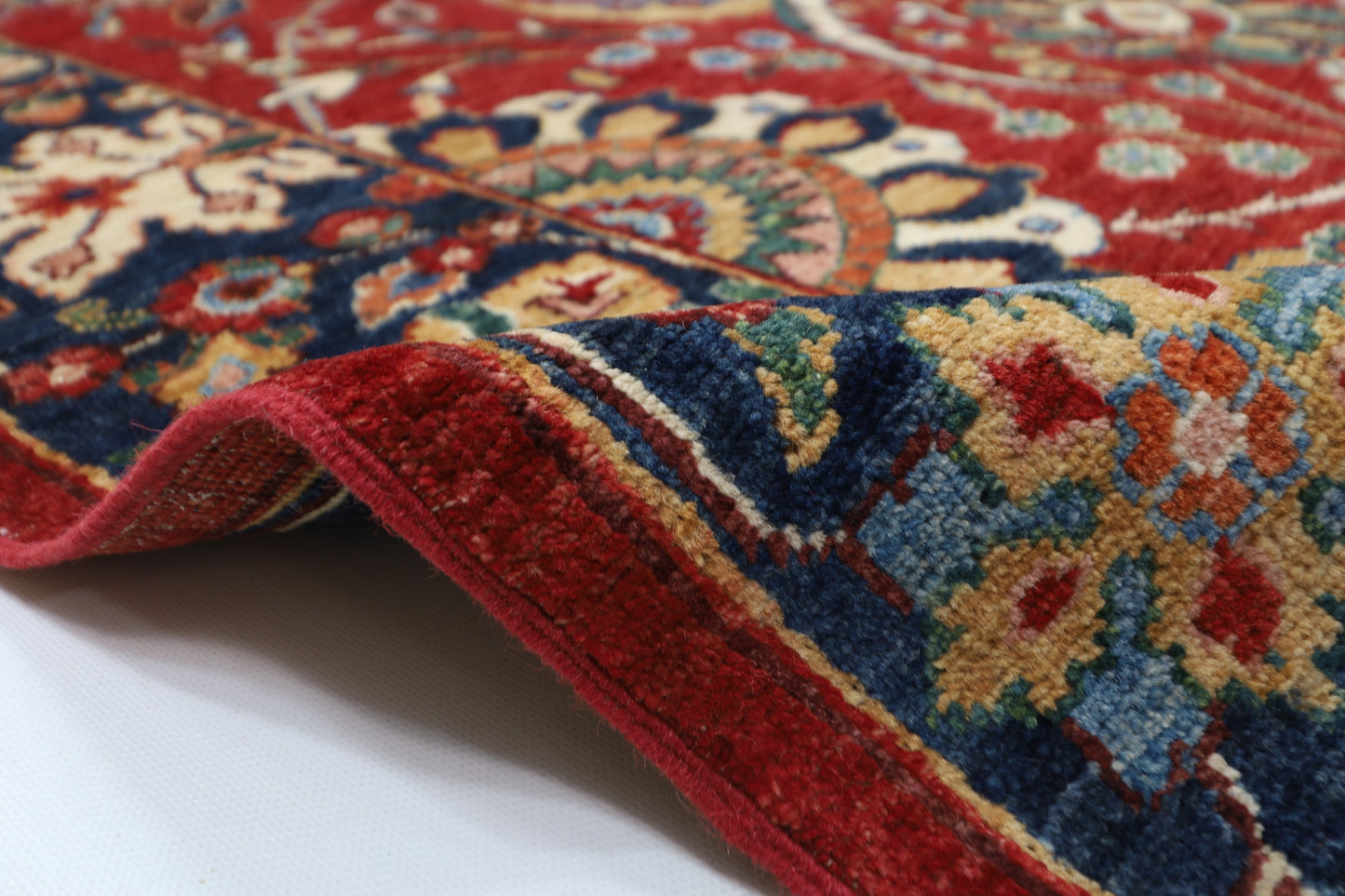 277 x 362 cm | Red Sickle Leaf Handmade Afghan Area Rug Hand Knotted Carpet Living Room Rug
