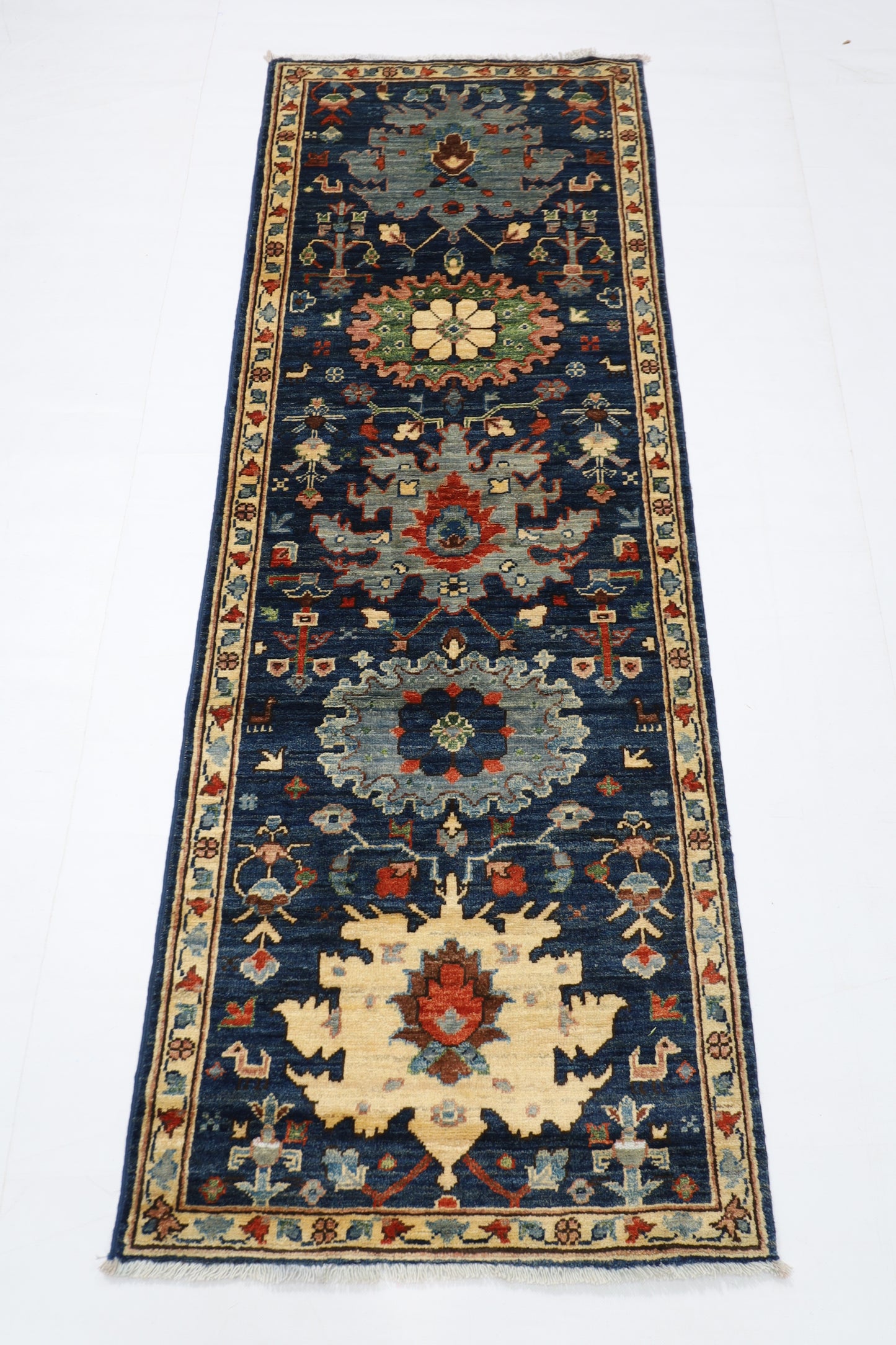 65 x 180 cm | Tribal Blue Runner Rug Afghan Hand Knotted veg Dye Wool carpet