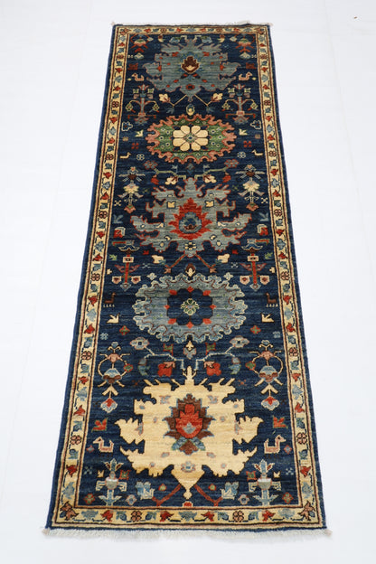 65 x 180 cm | Tribal Blue Runner Rug Afghan Hand Knotted veg Dye Wool carpet