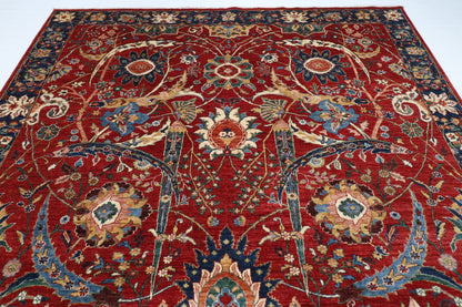 277 x 362 cm | Red Sickle Leaf Handmade Afghan Area Rug Hand Knotted Carpet Living Room Rug