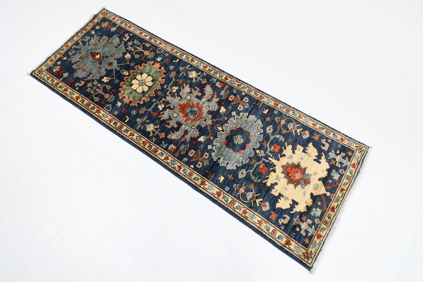 65 x 180 cm | Tribal Blue Runner Rug Afghan Hand Knotted veg Dye Wool carpet