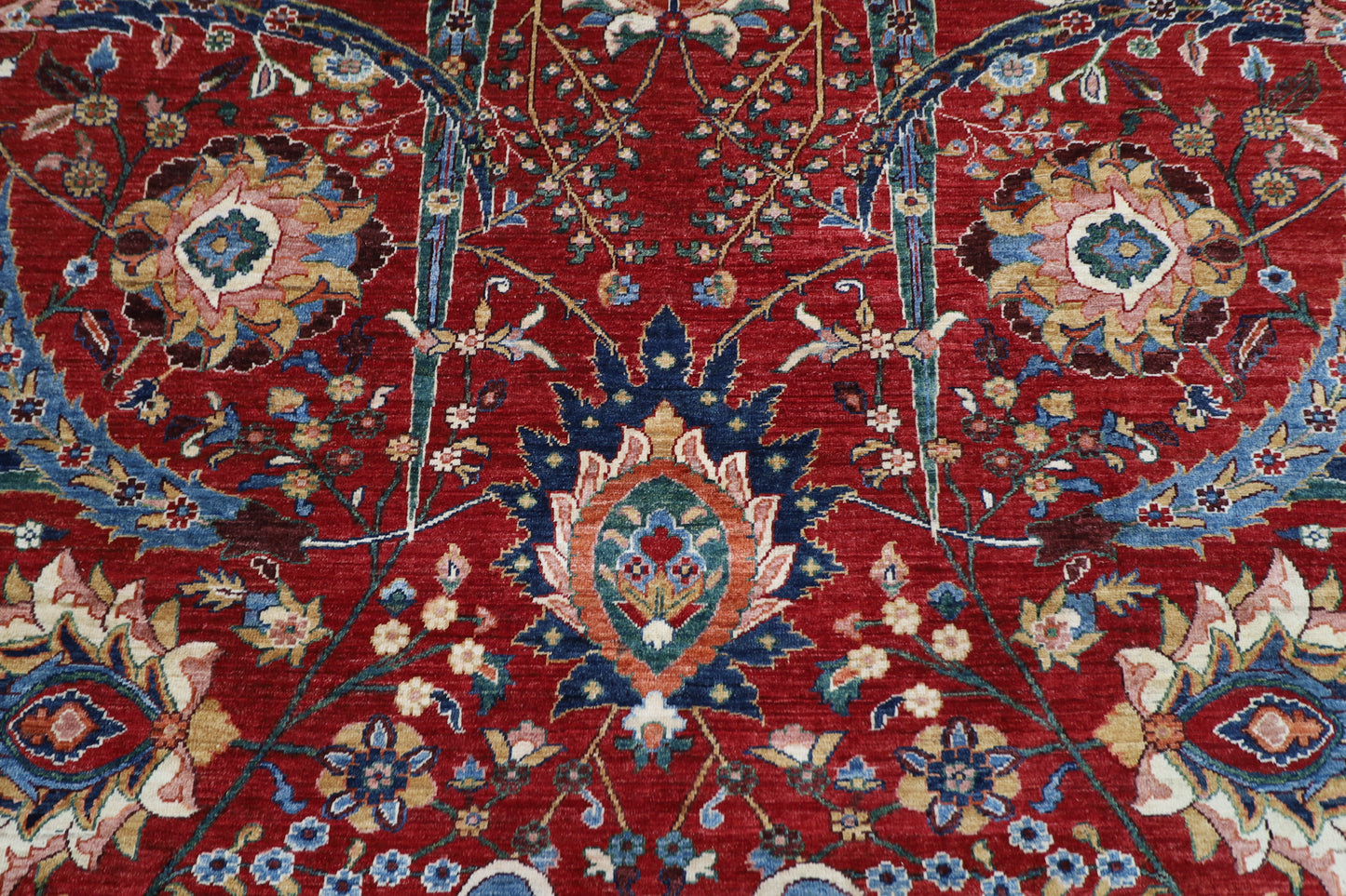 277 x 362 cm | Red Sickle Leaf Handmade Afghan Area Rug Hand Knotted Carpet Living Room Rug