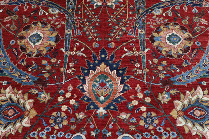 277 x 362 cm | Red Sickle Leaf Handmade Afghan Area Rug Hand Knotted Carpet Living Room Rug