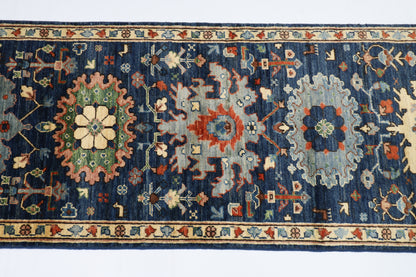 65 x 180 cm | Tribal Blue Runner Rug Afghan Hand Knotted veg Dye Wool carpet