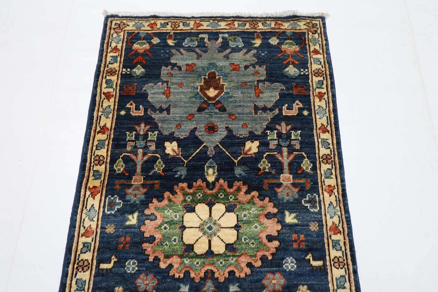 65 x 180 cm | Tribal Blue Runner Rug Afghan Hand Knotted veg Dye Wool carpet