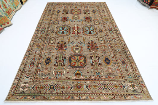 208 x 307 cm | Gray Waziri Handmade Afghan Area Rug Hand Knotted Carpet Living Room Rug