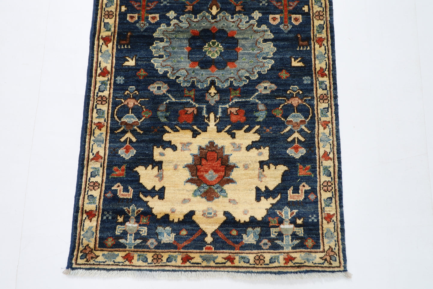 65 x 180 cm | Tribal Blue Runner Rug Afghan Hand Knotted veg Dye Wool carpet