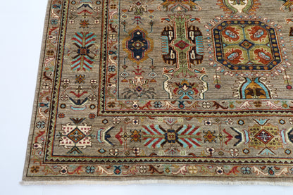 208 x 307 cm | Gray Waziri Handmade Afghan Area Rug Hand Knotted Carpet Living Room Rug