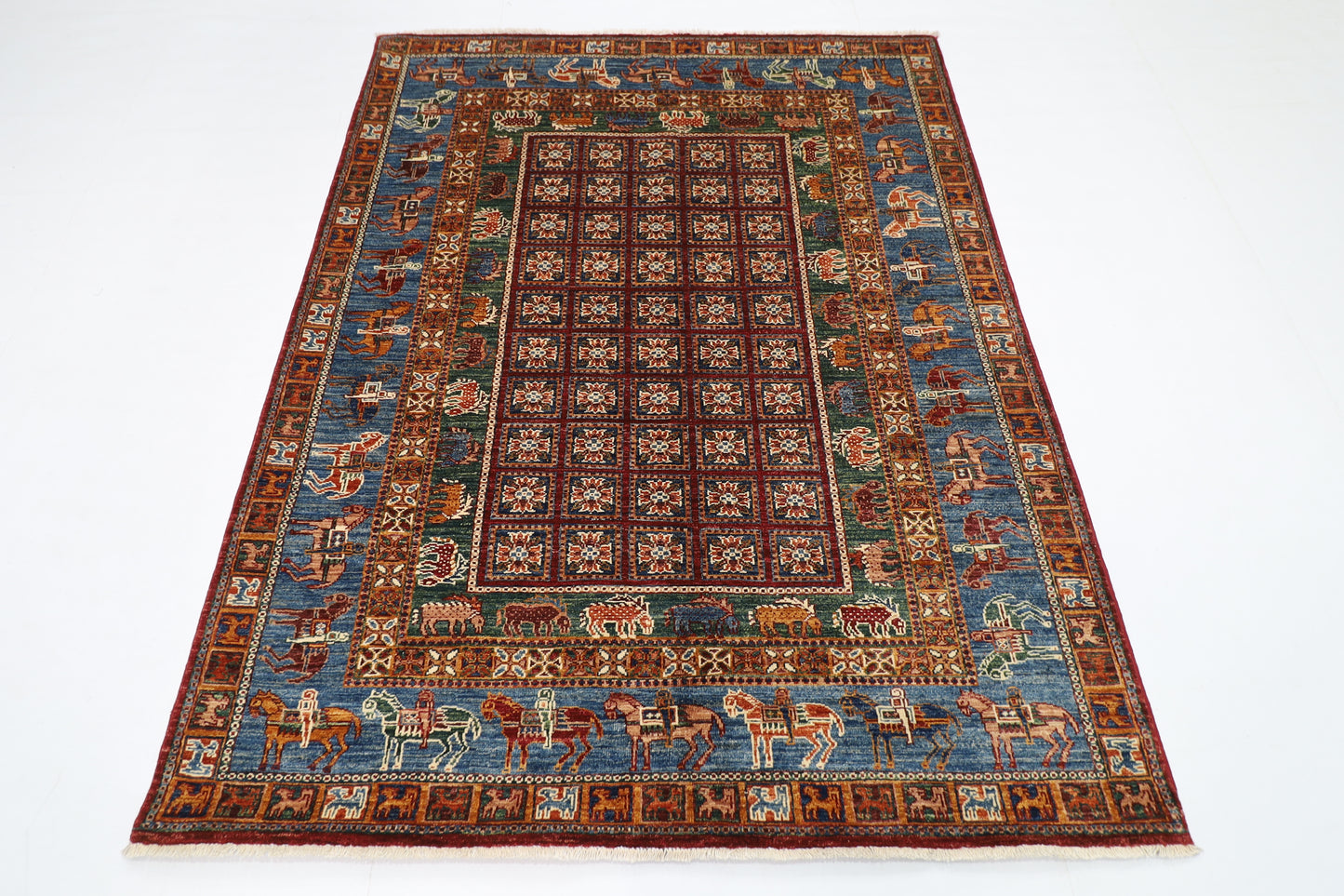 153 x 196 cm | Oriental Animal Area Rug Afghan Hand Knotted Veg Dye Wool carpet