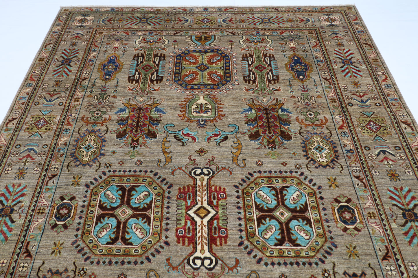 208 x 307 cm | Gray Waziri Handmade Afghan Area Rug Hand Knotted Carpet Living Room Rug