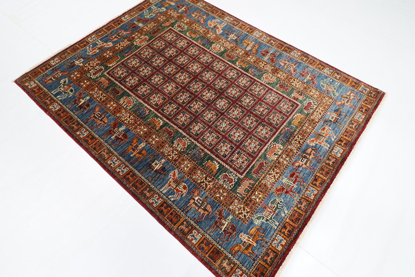153 x 196 cm | Oriental Animal Area Rug Afghan Hand Knotted Veg Dye Wool carpet