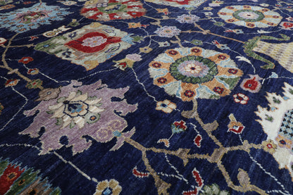 274 x 365 cm | Floral Navy Afghan Veg Dye Wool carpet