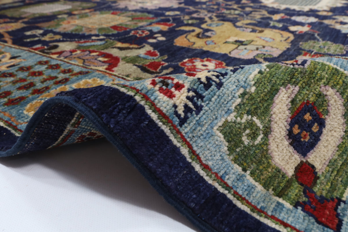 274 x 365 cm | Floral Navy Afghan Veg Dye Wool carpet