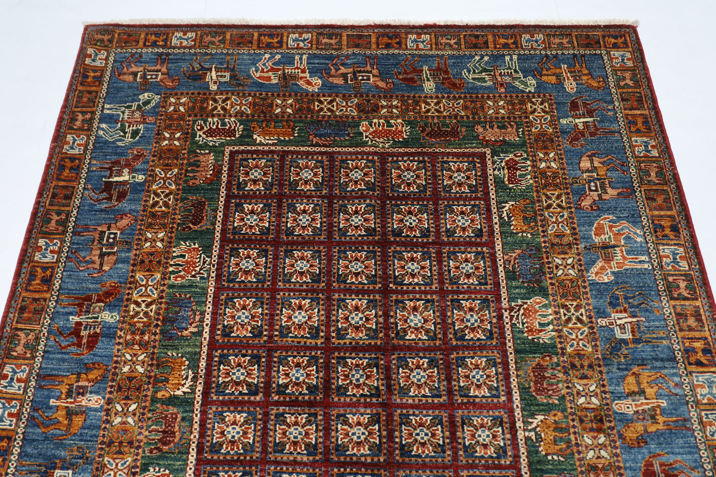 153 x 196 cm | Oriental Animal Area Rug Afghan Hand Knotted Veg Dye Wool carpet