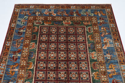 153 x 196 cm | Oriental Animal Area Rug Afghan Hand Knotted Veg Dye Wool carpet