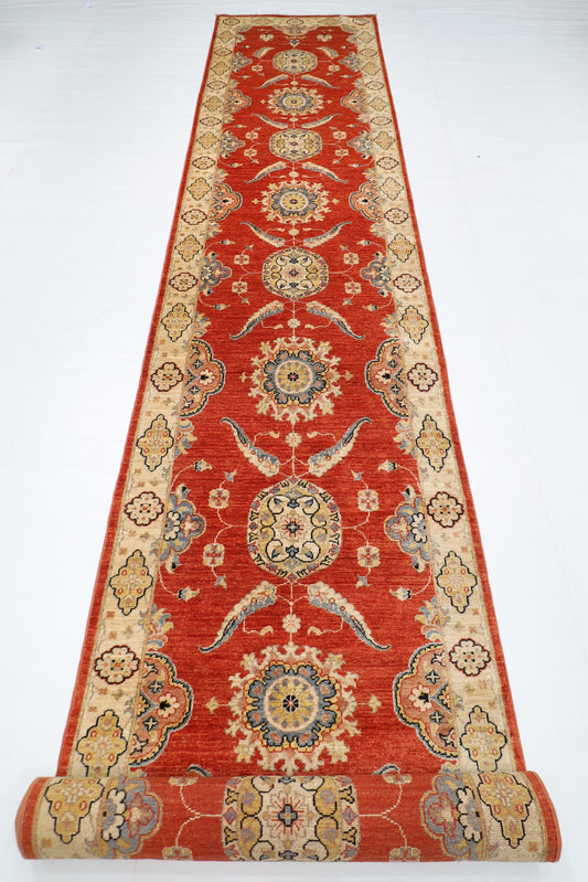 99 x 573 cm | Tribal Orange Large Runner Rug Afghan Hand Knotted veg Dye Wool carpet