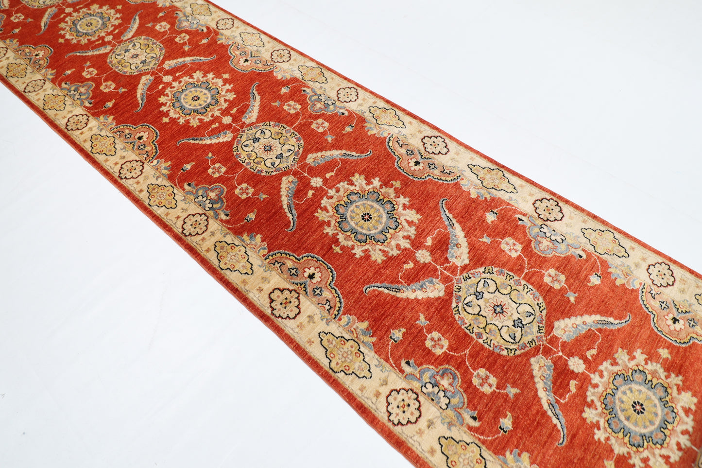 99 x 573 cm | Tribal Orange Large Runner Rug Afghan Hand Knotted veg Dye Wool carpet