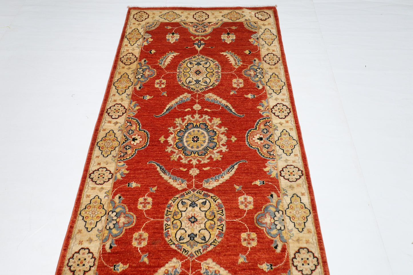 99 x 573 cm | Tribal Orange Large Runner Rug Afghan Hand Knotted veg Dye Wool carpet