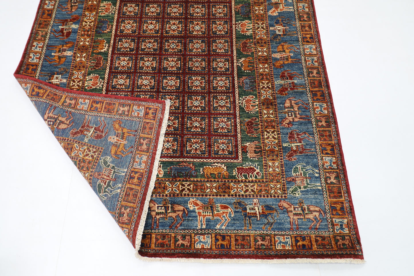 153 x 196 cm | Oriental Animal Area Rug Afghan Hand Knotted Veg Dye Wool carpet