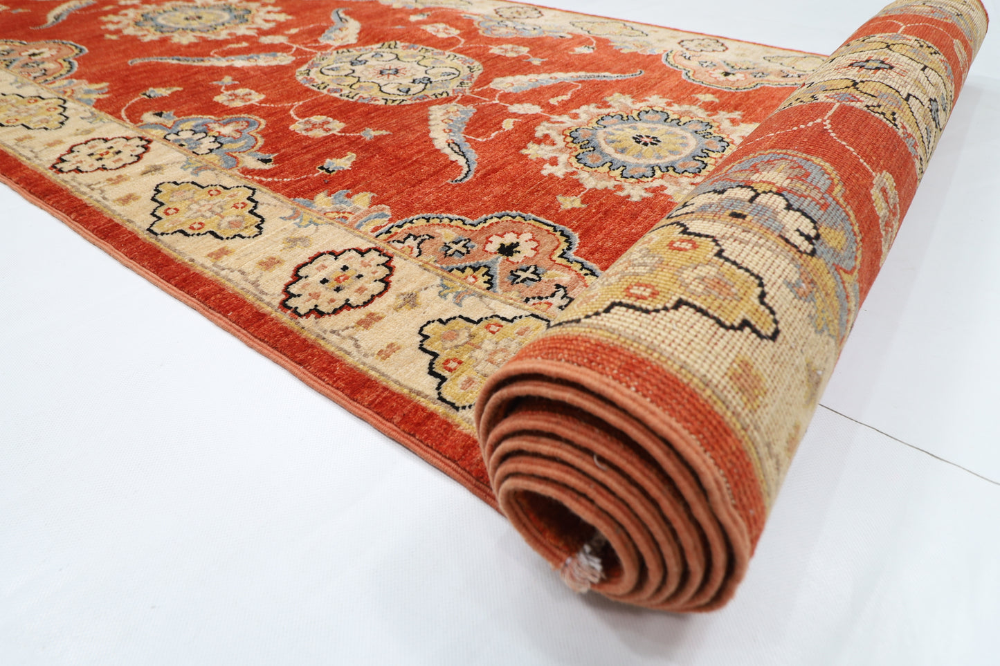 99 x 573 cm | Tribal Orange Large Runner Rug Afghan Hand Knotted veg Dye Wool carpet