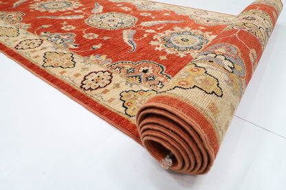 99 x 573 cm | Tribal Orange Large Runner Rug Afghan Hand Knotted veg Dye Wool carpet