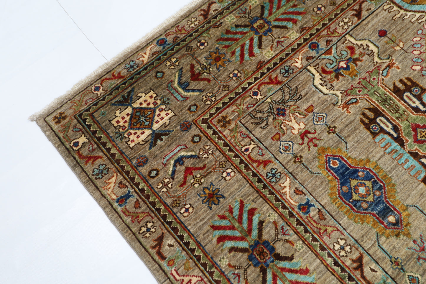 208 x 307 cm | Gray Waziri Handmade Afghan Area Rug Hand Knotted Carpet Living Room Rug
