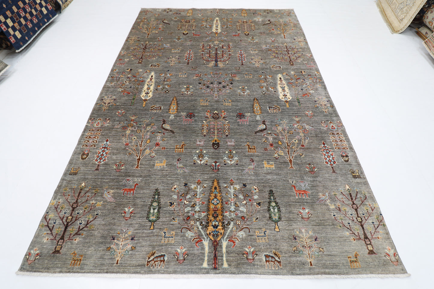 200 x 297 cm | Oriental Tree of life Gray Area Rug Afghan Hand Knotted Veg Dye Wool carpet