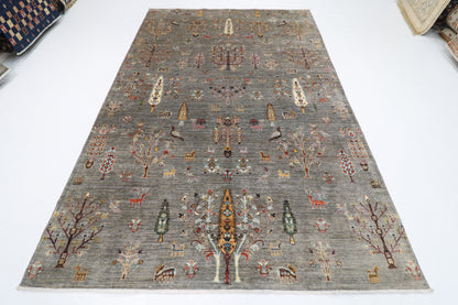 200 x 297 cm | Oriental Tree of life Gray Area Rug Afghan Hand Knotted Veg Dye Wool carpet