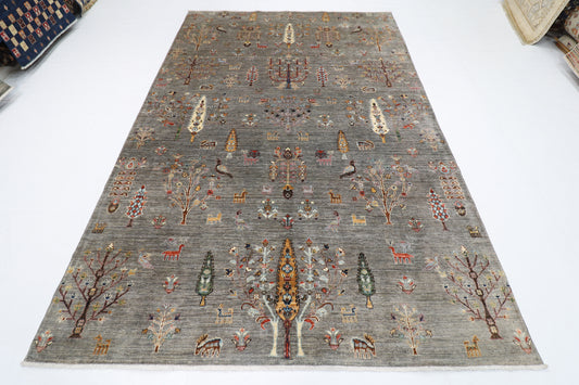 200 x 297 cm | Oriental Tree of life Gray Area Rug Afghan Hand Knotted Veg Dye Wool carpet