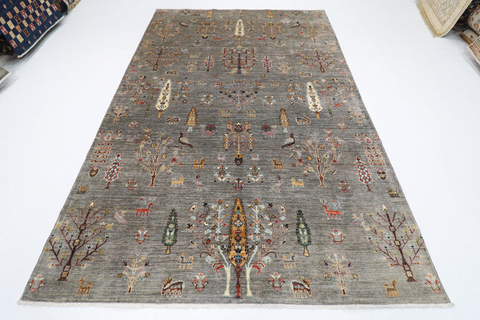 200 x 297 cm | Oriental Tree of life Gray Area Rug Afghan Hand Knotted Veg Dye Wool carpet